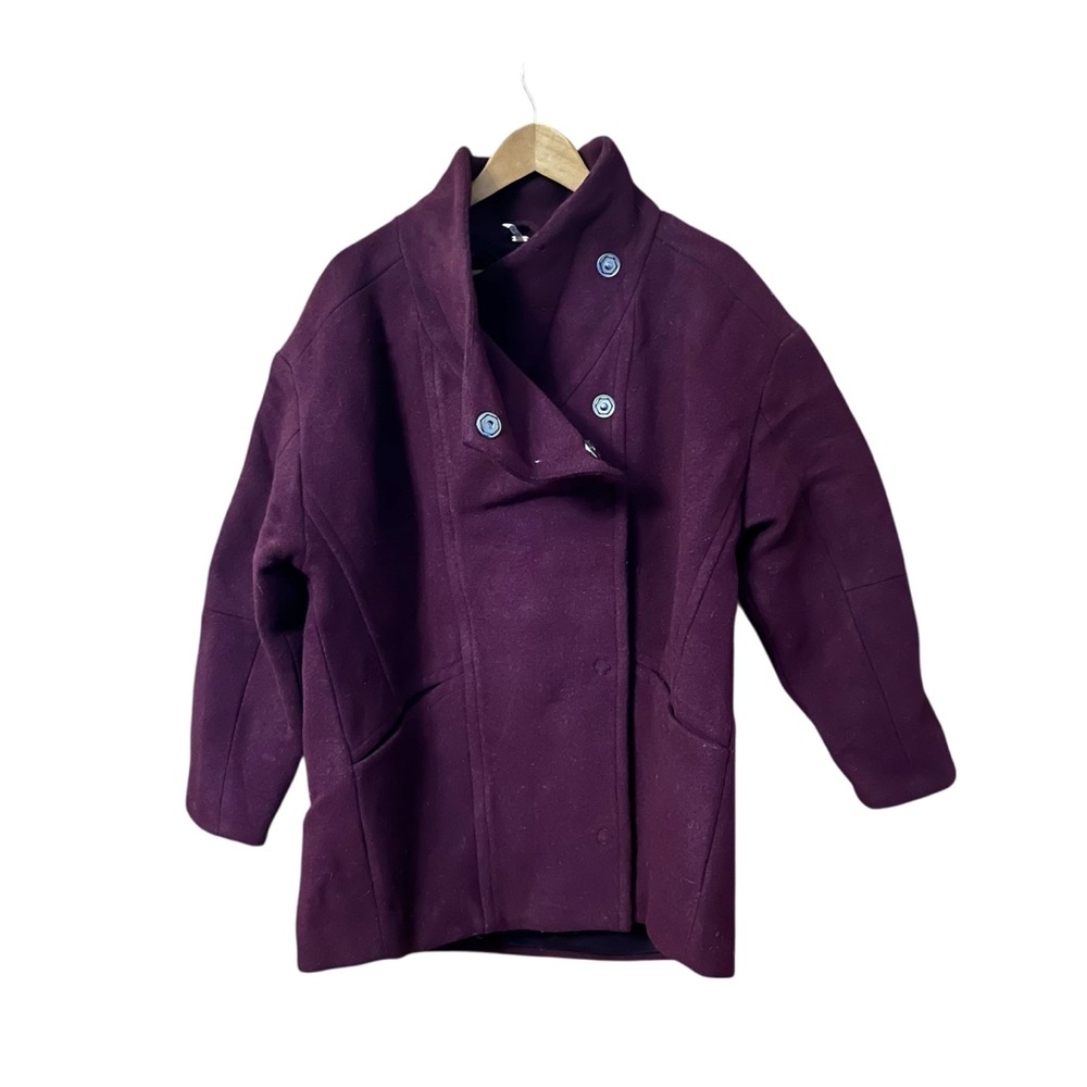 Free People Purple Car Coat M Winter Asymmetrical Wool Blend Plum Snap Button